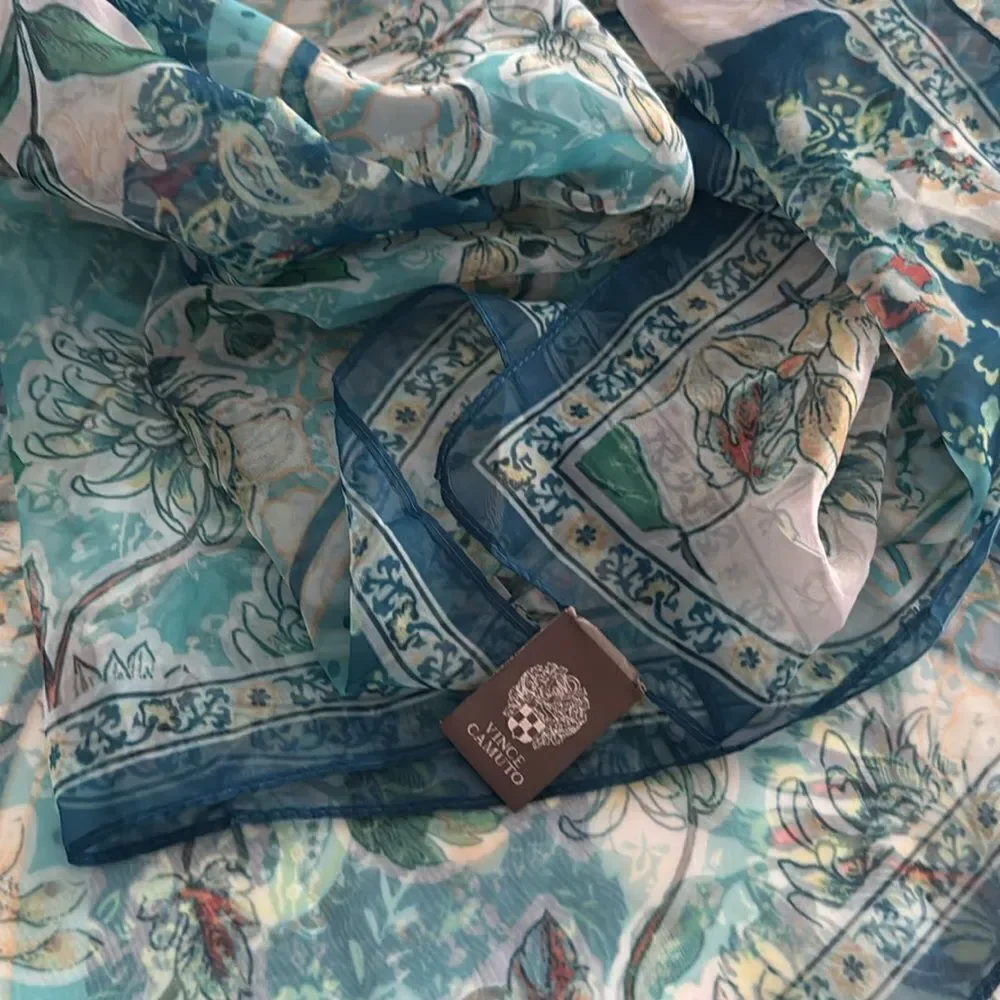 Vince Camuto Blue Marbled Silk Scarf NWOT